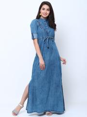 Tokyo Talkies Women Blue Solid Maxi Dress