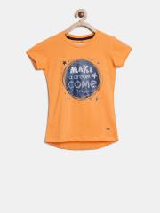 Palm Tree Girls Orange Printed Round Neck T-shirt