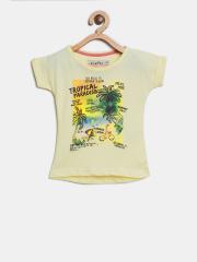 Palm Tree Girls Yellow Printed Round Neck T-shirt