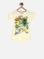 Palm Tree Girls Yellow Printed Round Neck T-shirt