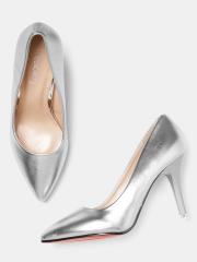 DressBerry Women Silver-Toned Solid Pumps