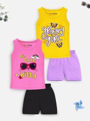 YK X Trampoline Pack Of 2 Girls Printed T-shirt With Shorts