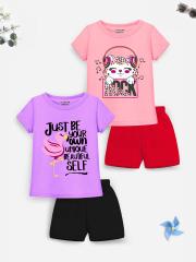 YK X Trampoline Pack Of 2 Girls Printed T-shirt With Shorts