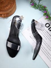 JM Looks Transparent Black Block Heel sandals for Women