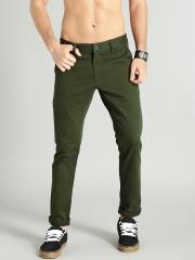 Roadster Men Green Regular Fit Solid Chinos