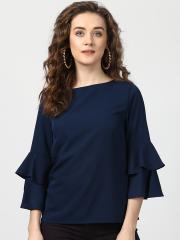 Harpa Women Navy Blue Solid Top