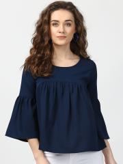 Harpa Women Navy Blue Solid Top