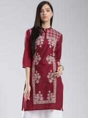 W Women Maroon Printed Kurta