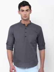 Svanik Men Grey Solid Straight Kurta