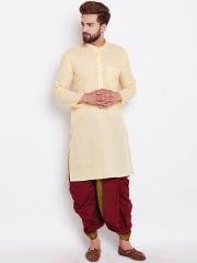 SOJANYA Men Yellow Solid Straight Kurta