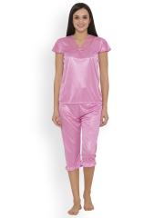 Clovia Women Pink Solid Night suit