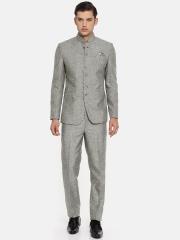 Manish Creations Men Grey Solid Bandhgala Suit