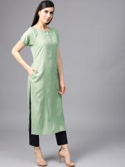 AKS Women Green Solid Straight Kurta