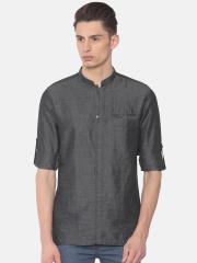 British Club Men Charcoal Grey Solid Straight Kurta