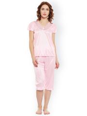 Clovia Women Pink Solid Night suit SNM281G62