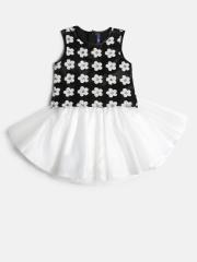 YK Girls Black & White Embellished Top with Skirt