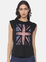 Pepe Jeans Women Black Printed T-shirt