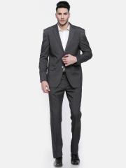 J Hampstead Grey Self-Designed Single-Breasted Contemporary Fit Formal Suit