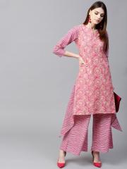 GERUA Women Pink Printed Kurta with Palazzos