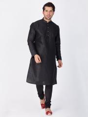 VASTRAMAY Men Black Solid Straight Kurta