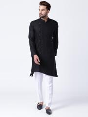 I Know Men Black Solid Straight Kurta