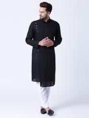 I Know Men Black Solid Straight Kurta