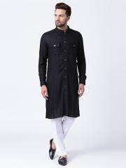 I Know Men Black Solid Straight Kurta