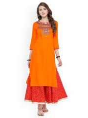 Varanga Women Orange & Pink Embroidered Kurta with Palazzos