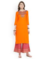 Varanga Women Orange & Pink Embroidered Kurta with Palazzos