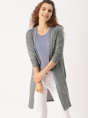 DressBerry Charcoal Grey Solid Open Front Longline Shrug