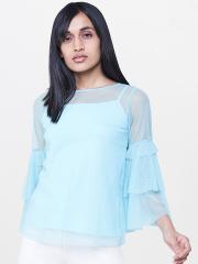 AND Women Blue Solid Top