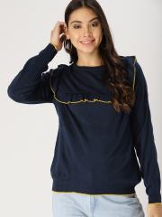 DressBerry Women Navy Blue Solid Pullover