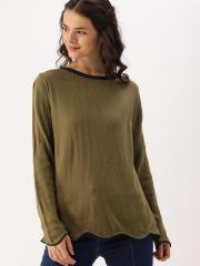 DressBerry Women Olive Green Solid Pullover