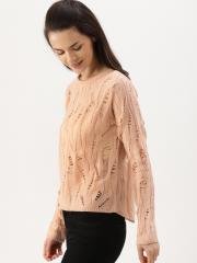 DressBerry Women Peach-Coloured Solid Pullover