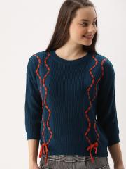 DressBerry Women Navy Blue Solid Pullover