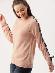 DressBerry Women Peach-Coloured Solid Pullover