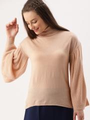 DressBerry Women Peach-Coloured Solid Pullover