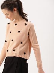 DressBerry Women Peach-Coloured Solid Pullover