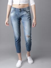 Moda Rapido Women Blue Slim Fit Mid-Rise Slash Knee Stretchable Cropped Jeans