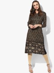 Sangria Women Black Printed Straight Kurta