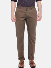 Blackberrys Men Olive Brown Regular Fit Solid Trousers