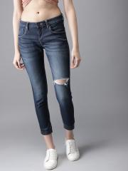 Moda Rapido Women Blue Slim Fit Mid-Rise Slash Knee Stretchable Cropped Jeans