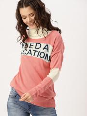 DressBerry Women Pink Self Design Pullover