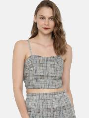 ONLY Women Grey Checked Top