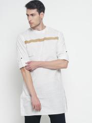 Freehand Men White Solid Straight Kurta