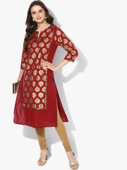 Sangria Women Maroon Printed Straight Kurta