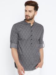 even Men Grey Printed Straight Kurta