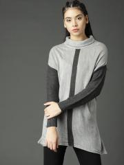 Roadster Women Grey Melange Solid Pullover