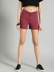 Roadster Women Burgundy Solid Chino Shorts