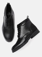 Roadster Men Black Solid Mid-Top Flat Boots